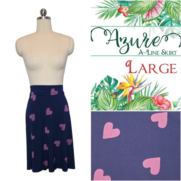 LuLaRoe Azure Skirt Large Heart Navy Purple Valentines Short Swing A-Line Yoga - Picture 9 of 9